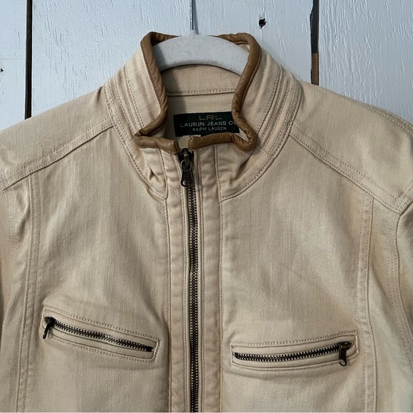 Lauren Ralph Lauren Women Jacket Large Leather Detail Cotton Blended - Picture 2 of 10
